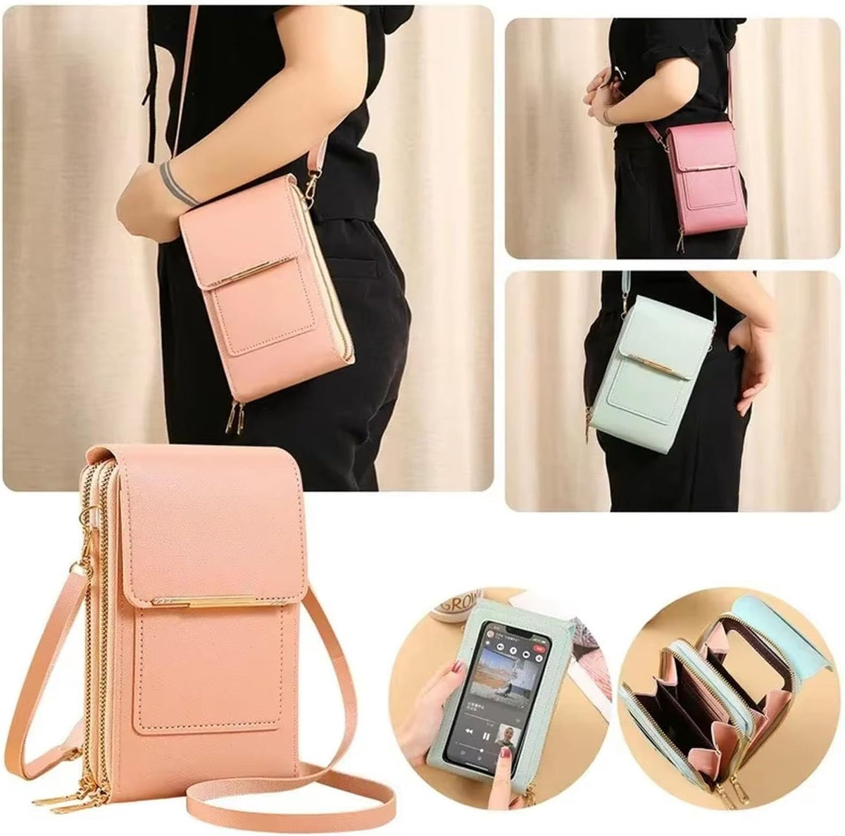 Touchscreen Phone Crossbody Bag, Anti-Theft Small Cell Phone Purse, Adjustable Strap, Lightweight Hands-Free Wallet For Women