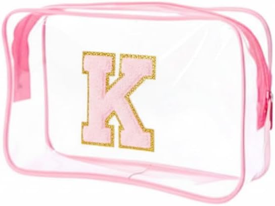 Clear Bags for Travel Essentials, Clear Toiletry Bag with Chenille Letters, Waterproof Cosmetic Travel Bag Portable with Zipper, Makeup Storage Organizer for Women & Men-A Black