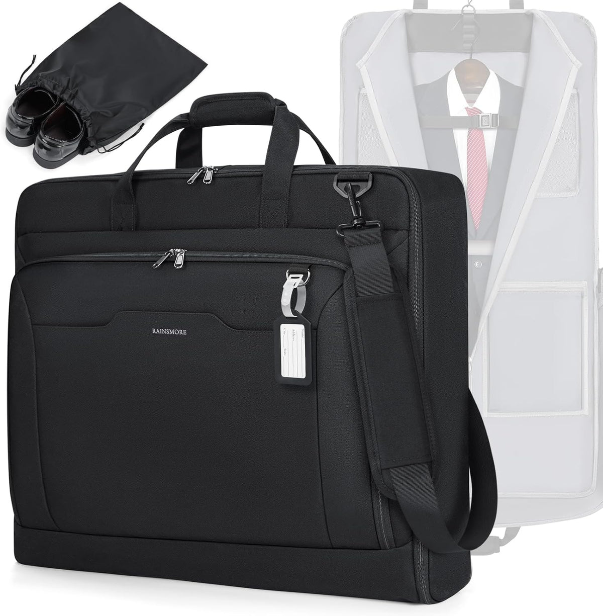 Garment Bags for Travel Carry On Garment Bag for Hanging Clothes, Suit Bag for Business Trips with Shoes bag & Shoulder Strap, Waterproof Foldable Suit Luggage Bag for Men Women, Black