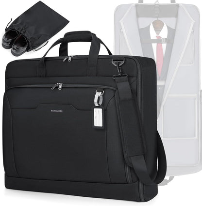 Garment Bags for Travel Carry On Garment Bag for Hanging Clothes, Suit Bag for Business Trips with Shoes bag & Shoulder Strap, Waterproof Foldable Suit Luggage Bag for Men Women, Black
