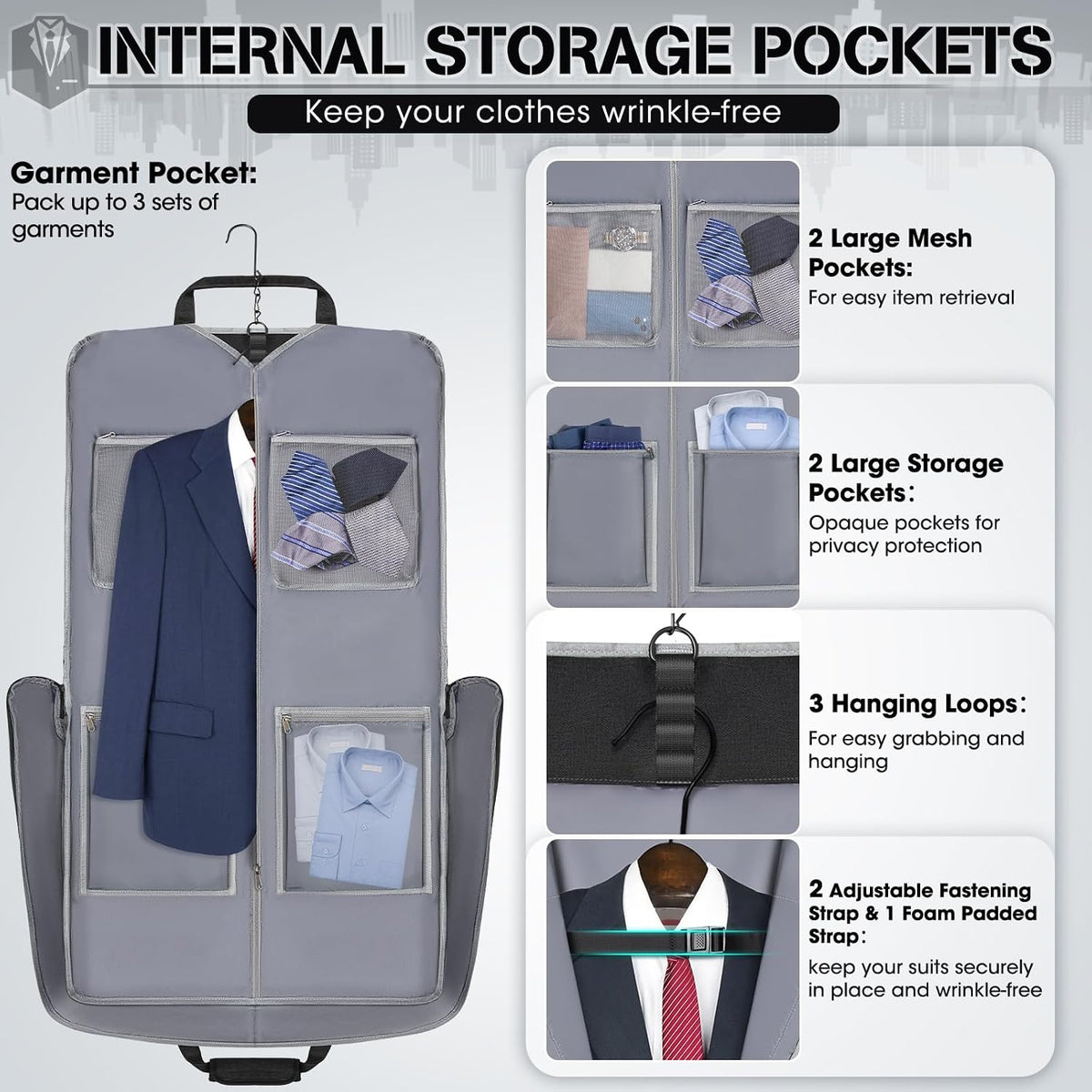 Garment Bags for Travel Carry On Garment Bag for Hanging Clothes, Suit Bag for Business Trips with Shoes bag & Shoulder Strap, Waterproof Foldable Suit Luggage Bag for Men Women, Black