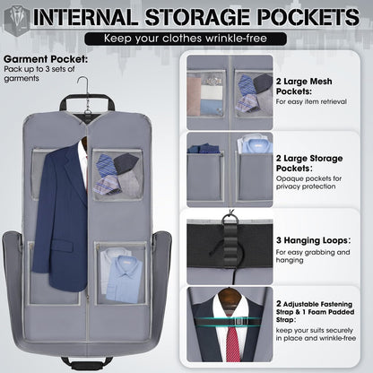 Garment Bags for Travel Carry On Garment Bag for Hanging Clothes, Suit Bag for Business Trips with Shoes bag & Shoulder Strap, Waterproof Foldable Suit Luggage Bag for Men Women, Black