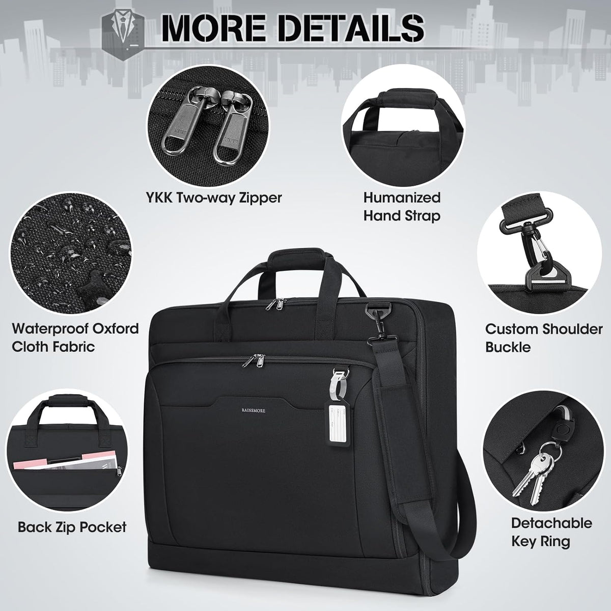 Garment Bags for Travel Carry On Garment Bag for Hanging Clothes, Suit Bag for Business Trips with Shoes bag & Shoulder Strap, Waterproof Foldable Suit Luggage Bag for Men Women, Black