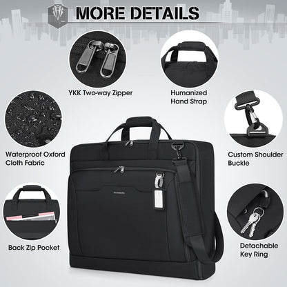 Garment Bags for Travel Carry On Garment Bag for Hanging Clothes, Suit Bag for Business Trips with Shoes bag & Shoulder Strap, Waterproof Foldable Suit Luggage Bag for Men Women, Black