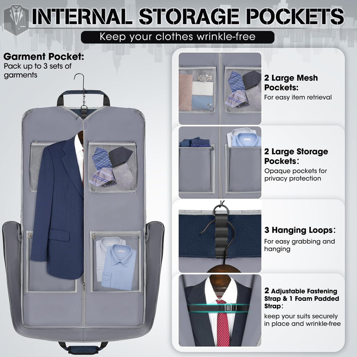 Garment Bags for Travel Carry On Garment Bag for Hanging Clothes, Suit Bag for Business Trips with Shoes bag & Shoulder Strap, Waterproof Foldable Suit Luggage Bag for Men Women, Black