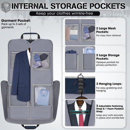 Garment Bags for Travel Carry On Garment Bag for Hanging Clothes, Suit Bag for Business Trips with Shoes bag & Shoulder Strap, Waterproof Foldable Suit Luggage Bag for Men Women, Black