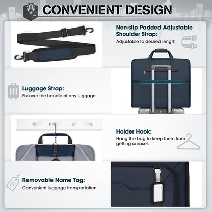 Garment Bags for Travel Carry On Garment Bag for Hanging Clothes, Suit Bag for Business Trips with Shoes bag & Shoulder Strap, Waterproof Foldable Suit Luggage Bag for Men Women, Black