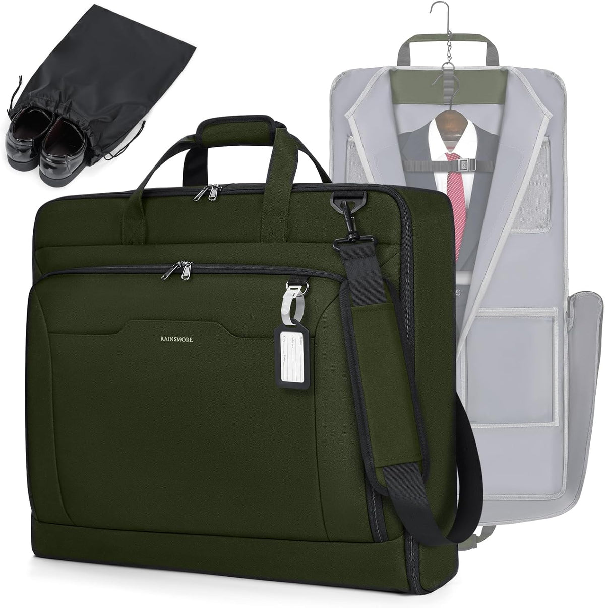 Garment Bags for Travel Carry On Garment Bag for Hanging Clothes, Suit Bag for Business Trips with Shoes bag & Shoulder Strap, Waterproof Foldable Suit Luggage Bag for Men Women, Black