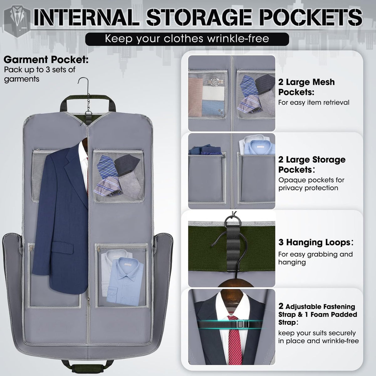 Garment Bags for Travel Carry On Garment Bag for Hanging Clothes, Suit Bag for Business Trips with Shoes bag & Shoulder Strap, Waterproof Foldable Suit Luggage Bag for Men Women, Black