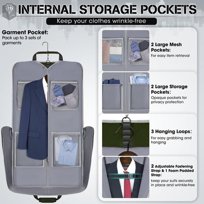 Garment Bags for Travel Carry On Garment Bag for Hanging Clothes, Suit Bag for Business Trips with Shoes bag & Shoulder Strap, Waterproof Foldable Suit Luggage Bag for Men Women, Black