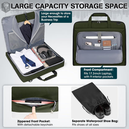 Garment Bags for Travel Carry On Garment Bag for Hanging Clothes, Suit Bag for Business Trips with Shoes bag & Shoulder Strap, Waterproof Foldable Suit Luggage Bag for Men Women, Black