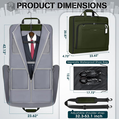 Garment Bags for Travel Carry On Garment Bag for Hanging Clothes, Suit Bag for Business Trips with Shoes bag & Shoulder Strap, Waterproof Foldable Suit Luggage Bag for Men Women, Black