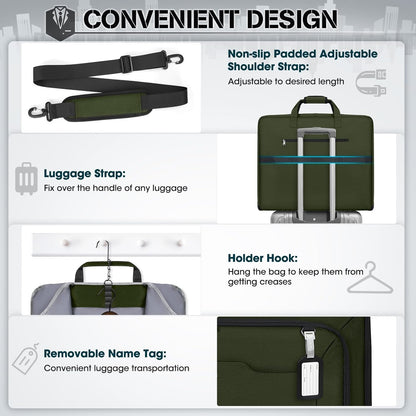 Garment Bags for Travel Carry On Garment Bag for Hanging Clothes, Suit Bag for Business Trips with Shoes bag & Shoulder Strap, Waterproof Foldable Suit Luggage Bag for Men Women, Black