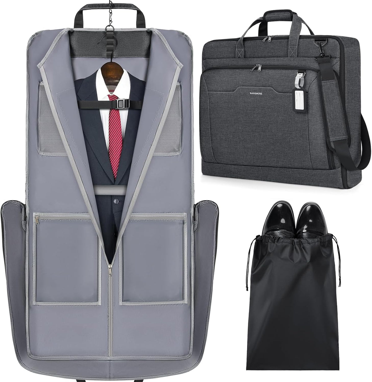 Garment Bags for Travel Carry On Garment Bag for Hanging Clothes, Suit Bag for Business Trips with Shoes bag & Shoulder Strap, Waterproof Foldable Suit Luggage Bag for Men Women, Black