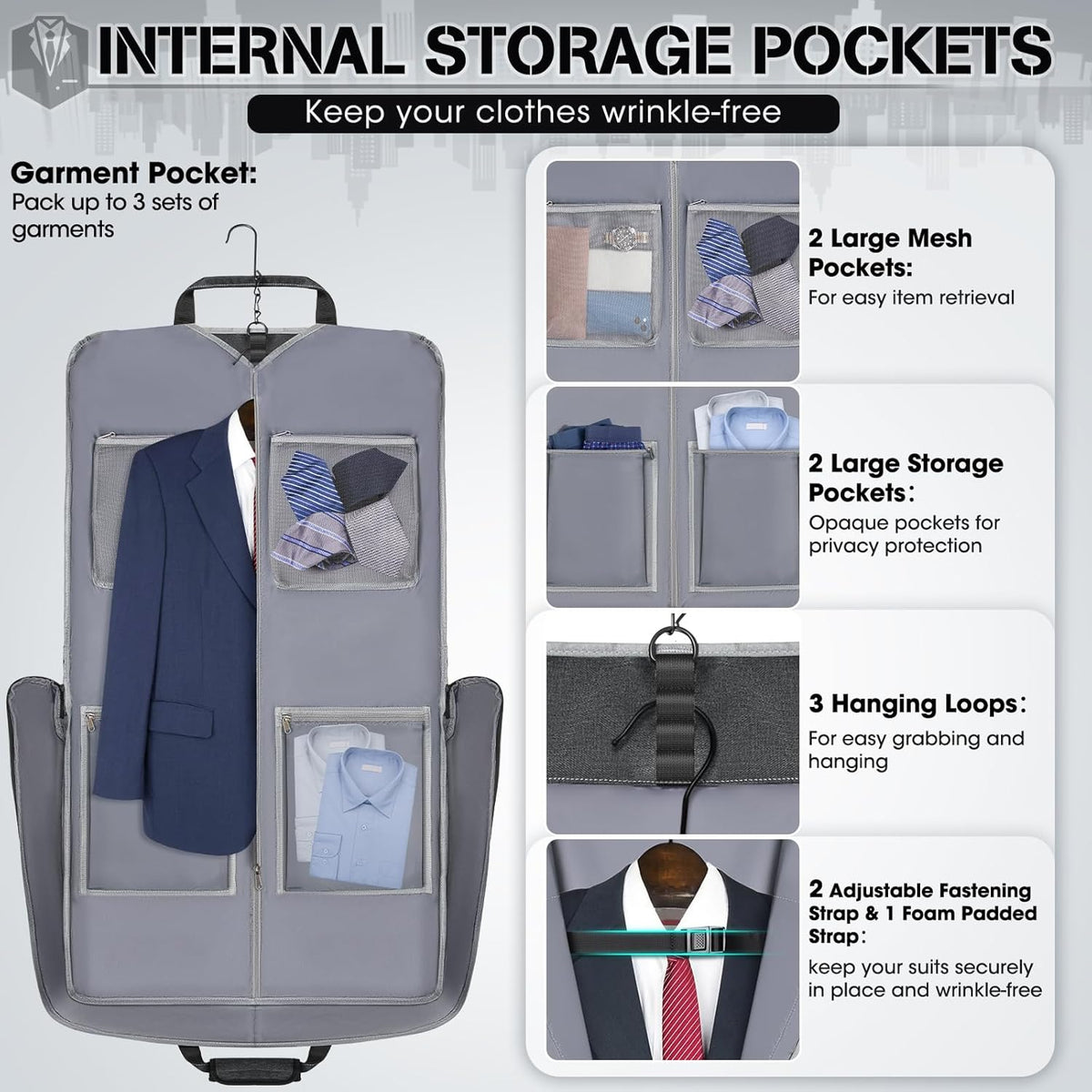 Garment Bags for Travel Carry On Garment Bag for Hanging Clothes, Suit Bag for Business Trips with Shoes bag & Shoulder Strap, Waterproof Foldable Suit Luggage Bag for Men Women, Black