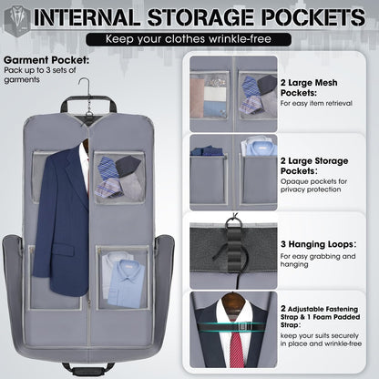 Garment Bags for Travel Carry On Garment Bag for Hanging Clothes, Suit Bag for Business Trips with Shoes bag & Shoulder Strap, Waterproof Foldable Suit Luggage Bag for Men Women, Black