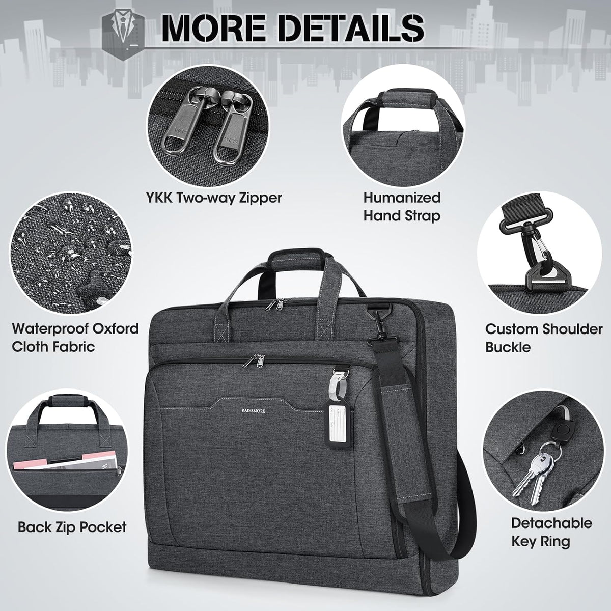 Garment Bags for Travel Carry On Garment Bag for Hanging Clothes, Suit Bag for Business Trips with Shoes bag & Shoulder Strap, Waterproof Foldable Suit Luggage Bag for Men Women, Black