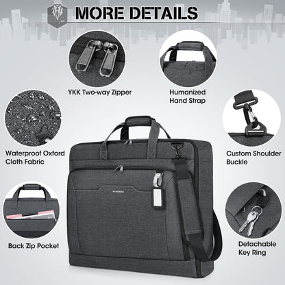 Garment Bags for Travel Carry On Garment Bag for Hanging Clothes, Suit Bag for Business Trips with Shoes bag & Shoulder Strap, Waterproof Foldable Suit Luggage Bag for Men Women, Black