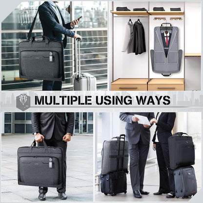 Garment Bags for Travel Carry On Garment Bag for Hanging Clothes, Suit Bag for Business Trips with Shoes bag & Shoulder Strap, Waterproof Foldable Suit Luggage Bag for Men Women, Black