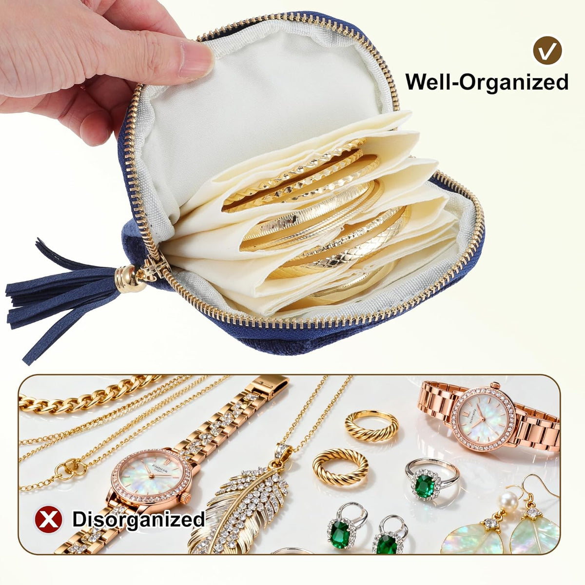 Travel Jewelry Case, Portable Jewelry Organizer with 6 Independent Layers, Small Pouch Bag for Necklace Bracelet Rings Earring Storage, Women Gift Idea, Pink