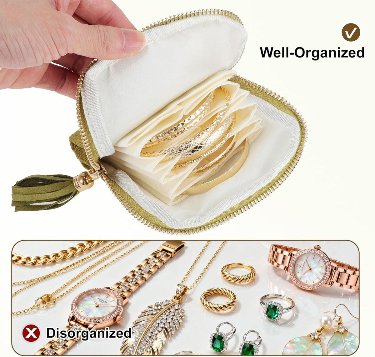 Travel Jewelry Case, Portable Jewelry Organizer with 6 Independent Layers, Small Pouch Bag for Necklace Bracelet Rings Earring Storage, Women Gift Idea, Pink