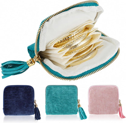 Travel Jewelry Case, Portable Jewelry Organizer with 6 Independent Layers, Small Pouch Bag for Necklace Bracelet Rings Earring Storage, Women Gift Idea, Pink