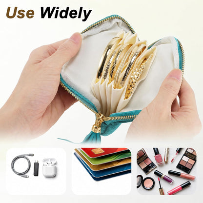Travel Jewelry Case, Portable Jewelry Organizer with 6 Independent Layers, Small Pouch Bag for Necklace Bracelet Rings Earring Storage, Women Gift Idea, Pink