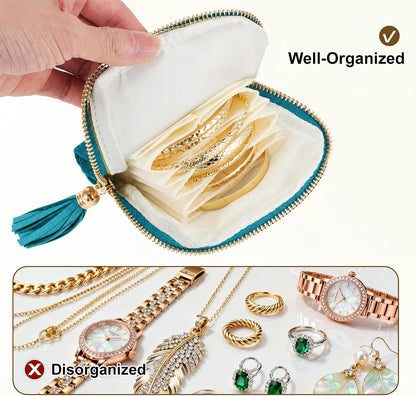 Travel Jewelry Case, Portable Jewelry Organizer with 6 Independent Layers, Small Pouch Bag for Necklace Bracelet Rings Earring Storage, Women Gift Idea, Pink