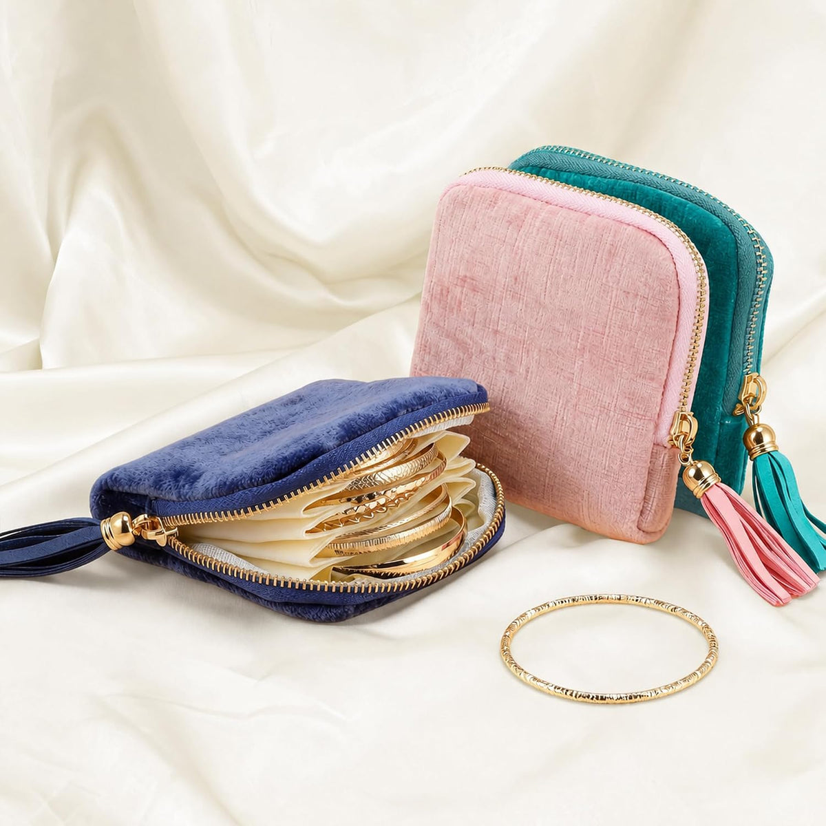 Travel Jewelry Case, Portable Jewelry Organizer with 6 Independent Layers, Small Pouch Bag for Necklace Bracelet Rings Earring Storage, Women Gift Idea, Pink