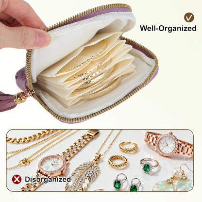 Travel Jewelry Case, Portable Jewelry Organizer with 6 Independent Layers, Small Pouch Bag for Necklace Bracelet Rings Earring Storage, Women Gift Idea, Pink