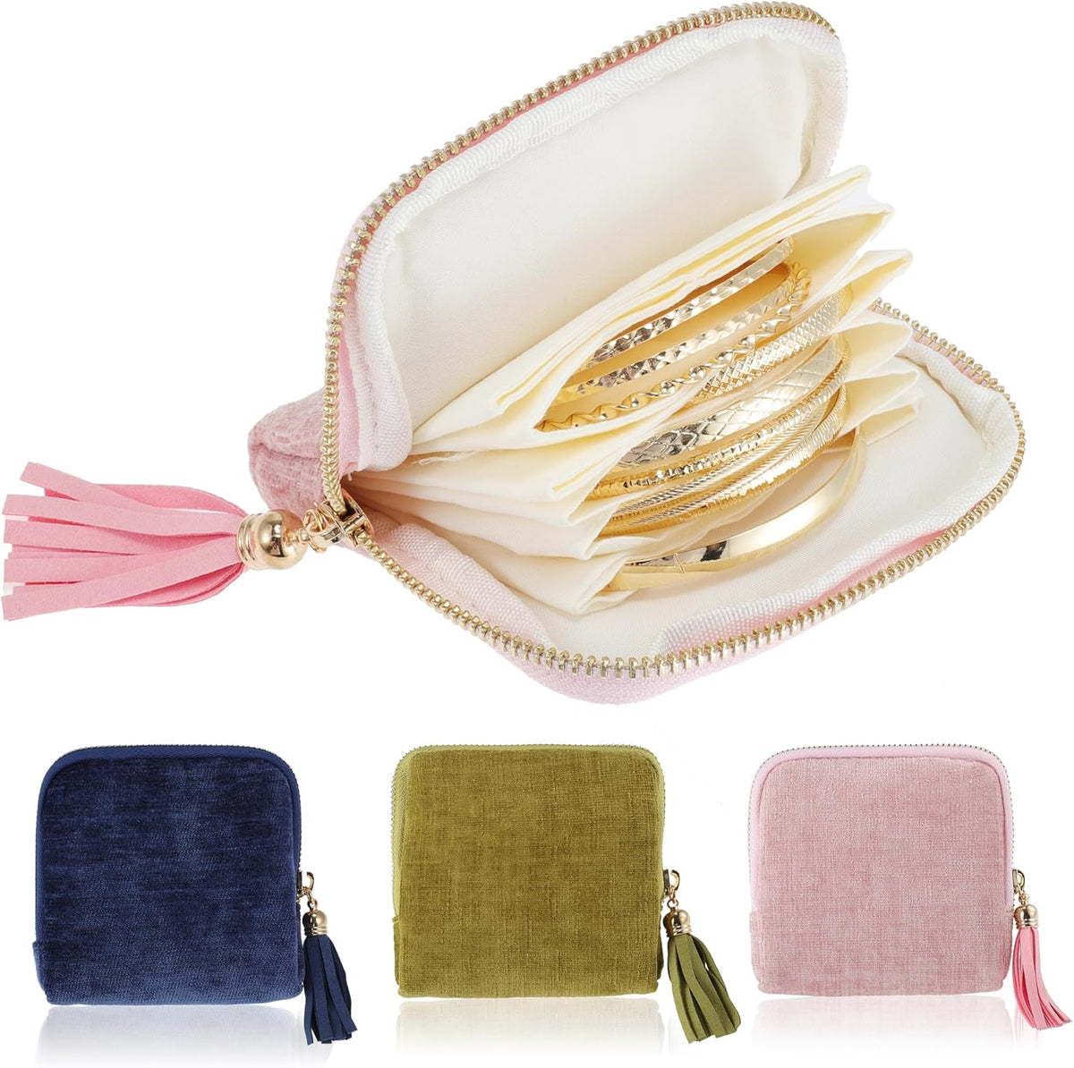 Travel Jewelry Case, Portable Jewelry Organizer with 6 Independent Layers, Small Pouch Bag for Necklace Bracelet Rings Earring Storage, Women Gift Idea, Pink