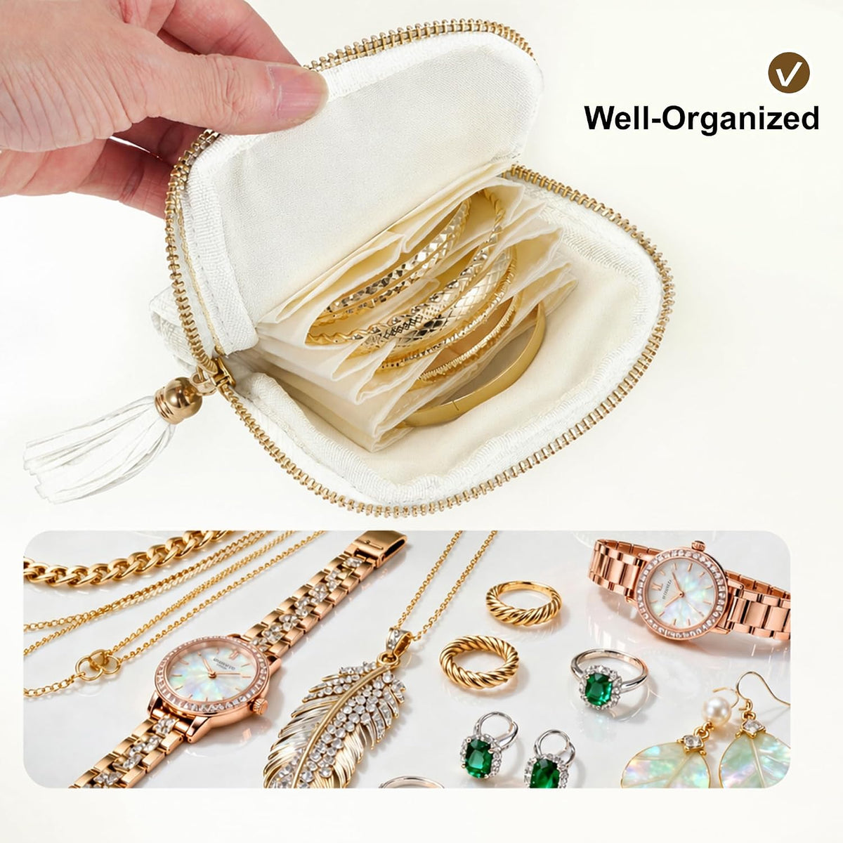 Travel Jewelry Case, Portable Jewelry Organizer with 6 Independent Layers, Small Pouch Bag for Necklace Bracelet Rings Earring Storage, Women Gift Idea, Pink