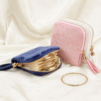 Travel Jewelry Case, Portable Jewelry Organizer with 6 Independent Layers, Small Pouch Bag for Necklace Bracelet Rings Earring Storage, Women Gift Idea, Pink