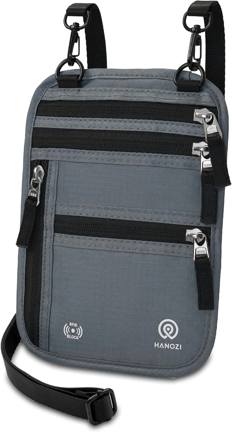 Neck Wallet – Travel Pouch and RFID Blocking Passport Holder for Women and Men, Easy to Conceal Passport Wallet, Slim Travel Wallet to Keep Your Cash, Passport, Cards and Documents Safe (Black)