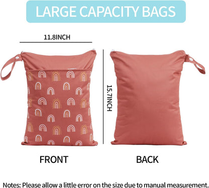 2pcs Wet Bags Waterproof Reusable Wet Dry Bag with Two Zippered Pockets Travel Beach Pool Daycare Yoga Gym Bag for Baby Cloth Diaper,Swimsuits,Wet Clothes (Turtles & Seagrass)