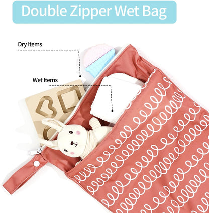 2pcs Wet Bags Waterproof Reusable Wet Dry Bag with Two Zippered Pockets Travel Beach Pool Daycare Yoga Gym Bag for Baby Cloth Diaper,Swimsuits,Wet Clothes (Turtles & Seagrass)