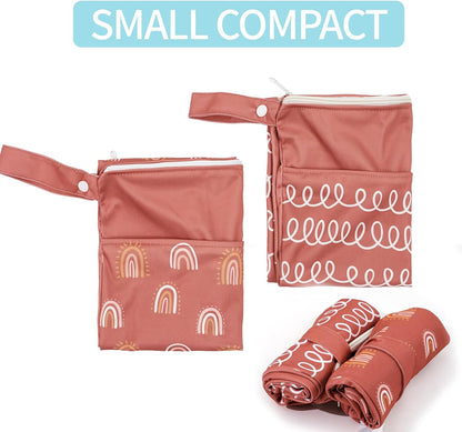 2pcs Wet Bags Waterproof Reusable Wet Dry Bag with Two Zippered Pockets Travel Beach Pool Daycare Yoga Gym Bag for Baby Cloth Diaper,Swimsuits,Wet Clothes (Turtles & Seagrass)