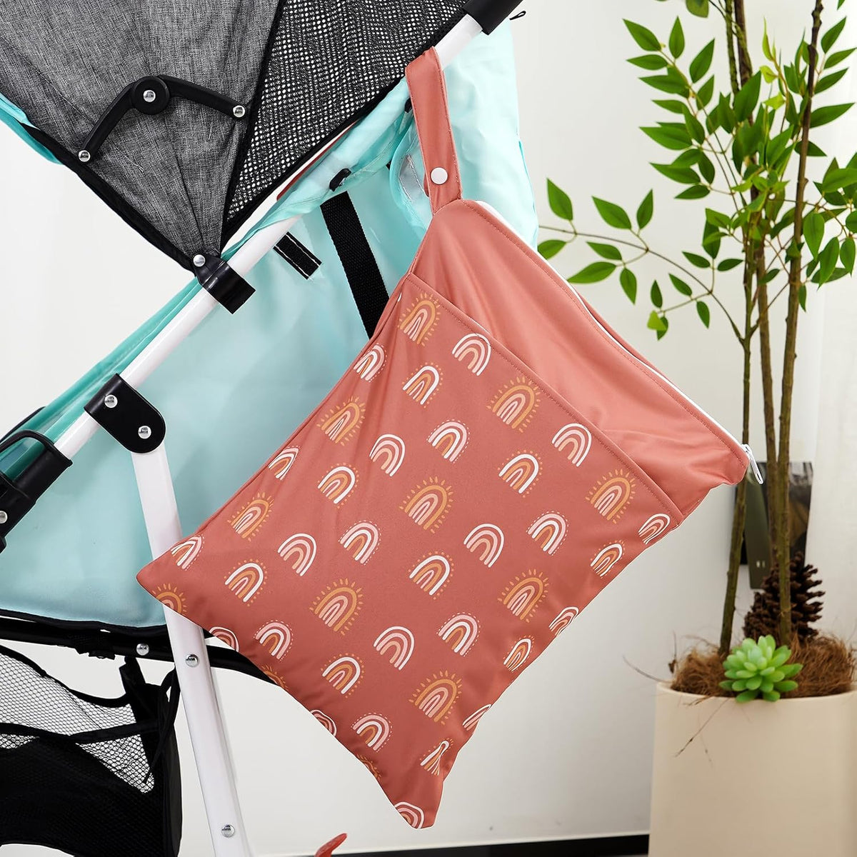 2pcs Wet Bags Waterproof Reusable Wet Dry Bag with Two Zippered Pockets Travel Beach Pool Daycare Yoga Gym Bag for Baby Cloth Diaper,Swimsuits,Wet Clothes (Turtles & Seagrass)
