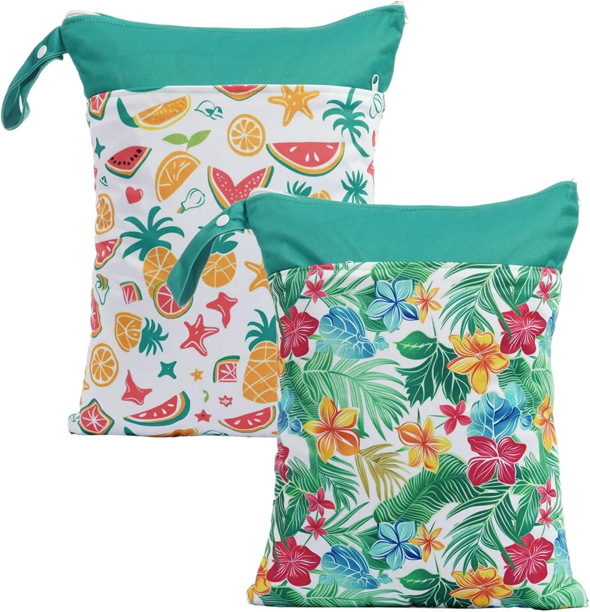 2pcs Wet Bags Waterproof Reusable Wet Dry Bag with Two Zippered Pockets Travel Beach Pool Daycare Yoga Gym Bag for Baby Cloth Diaper,Swimsuits,Wet Clothes (Turtles & Seagrass)