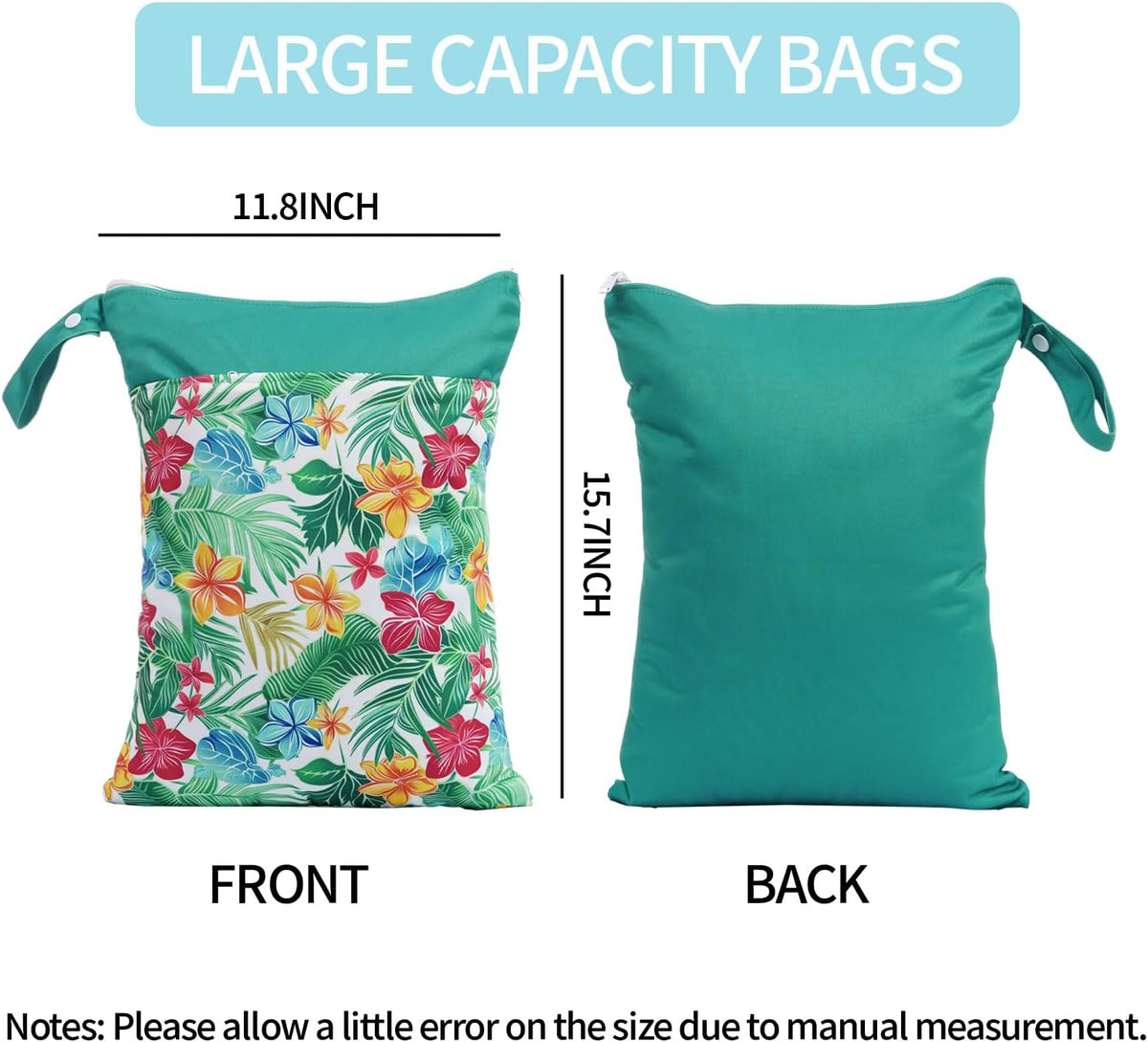 2pcs Wet Bags Waterproof Reusable Wet Dry Bag with Two Zippered Pockets Travel Beach Pool Daycare Yoga Gym Bag for Baby Cloth Diaper,Swimsuits,Wet Clothes (Turtles & Seagrass)