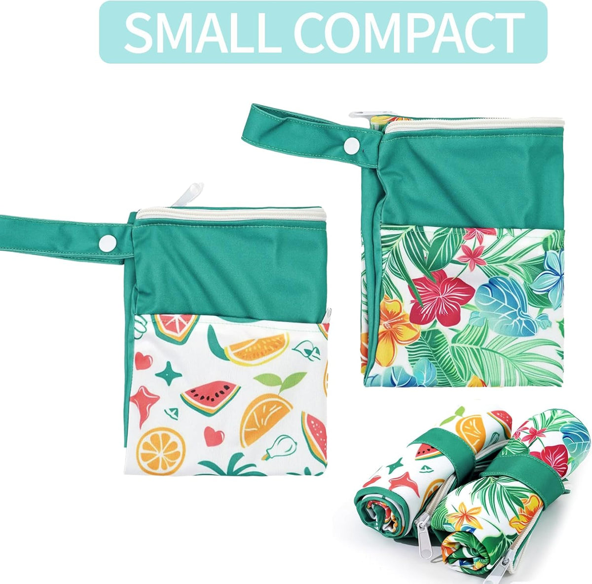 2pcs Wet Bags Waterproof Reusable Wet Dry Bag with Two Zippered Pockets Travel Beach Pool Daycare Yoga Gym Bag for Baby Cloth Diaper,Swimsuits,Wet Clothes (Turtles & Seagrass)