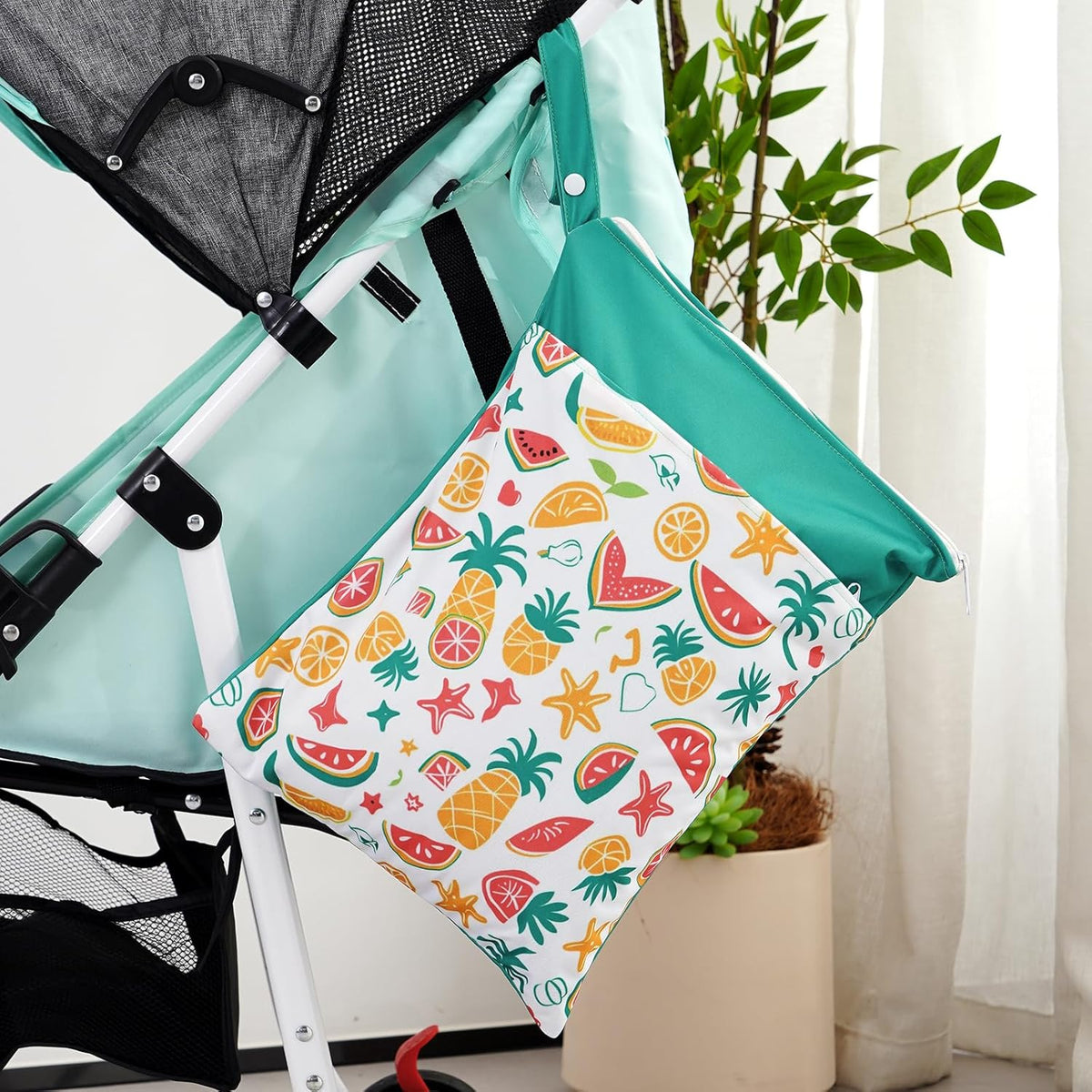 2pcs Wet Bags Waterproof Reusable Wet Dry Bag with Two Zippered Pockets Travel Beach Pool Daycare Yoga Gym Bag for Baby Cloth Diaper,Swimsuits,Wet Clothes (Turtles & Seagrass)