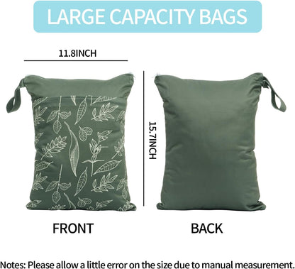 2pcs Wet Bags Waterproof Reusable Wet Dry Bag with Two Zippered Pockets Travel Beach Pool Daycare Yoga Gym Bag for Baby Cloth Diaper,Swimsuits,Wet Clothes (Turtles & Seagrass)