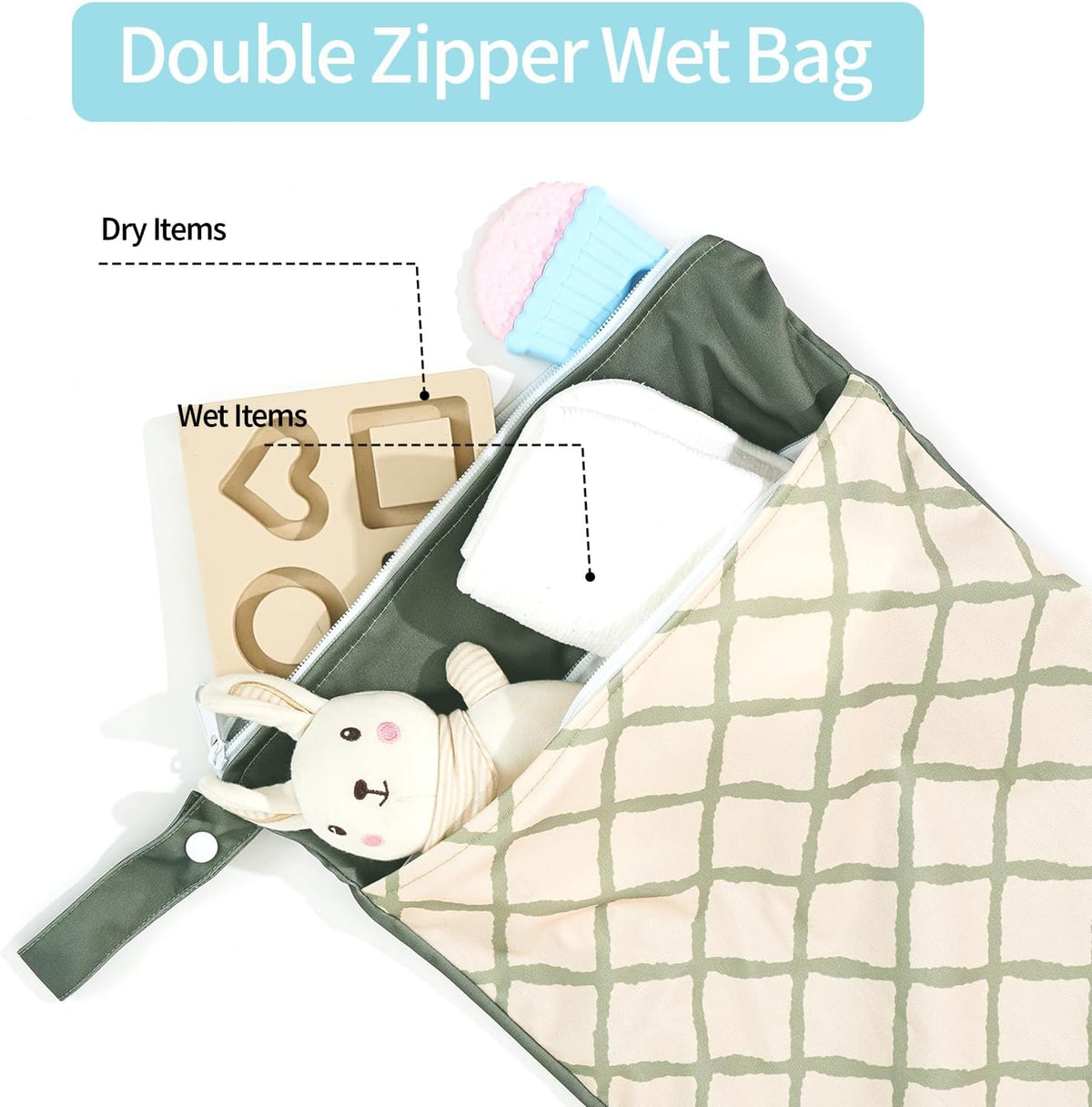 2pcs Wet Bags Waterproof Reusable Wet Dry Bag with Two Zippered Pockets Travel Beach Pool Daycare Yoga Gym Bag for Baby Cloth Diaper,Swimsuits,Wet Clothes (Turtles & Seagrass)