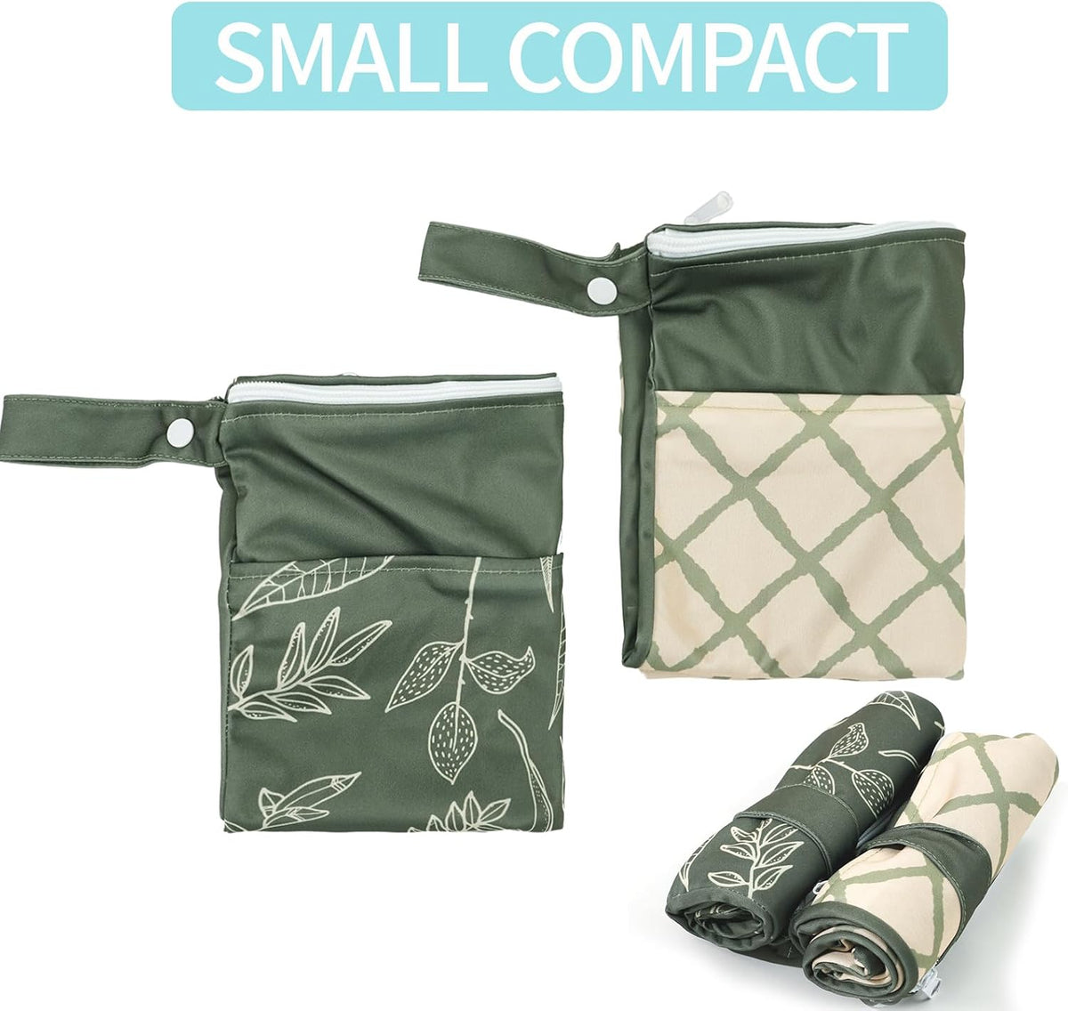 2pcs Wet Bags Waterproof Reusable Wet Dry Bag with Two Zippered Pockets Travel Beach Pool Daycare Yoga Gym Bag for Baby Cloth Diaper,Swimsuits,Wet Clothes (Turtles & Seagrass)