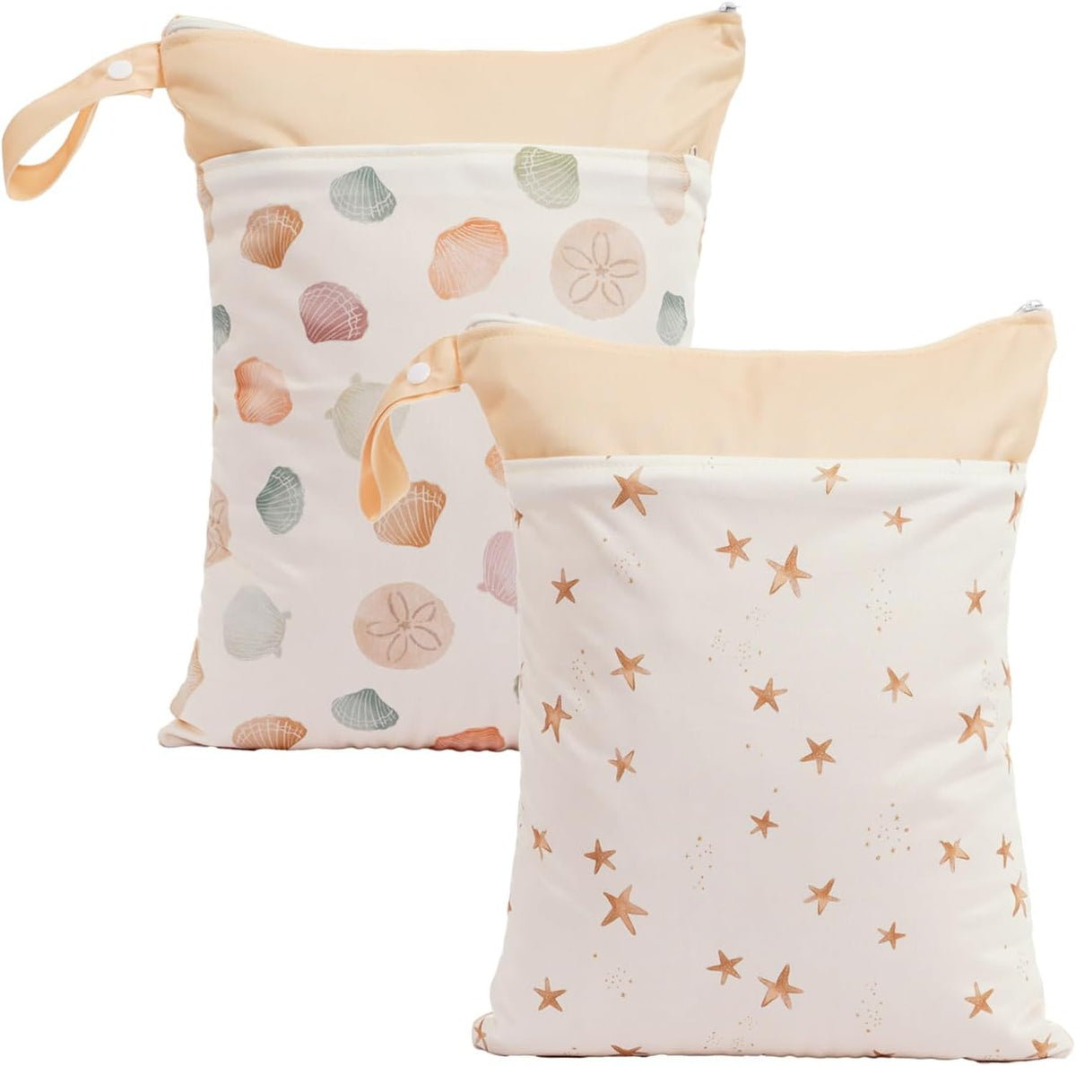 2pcs Wet Bags Waterproof Reusable Wet Dry Bag with Two Zippered Pockets Travel Beach Pool Daycare Yoga Gym Bag for Baby Cloth Diaper,Swimsuits,Wet Clothes (Turtles & Seagrass)