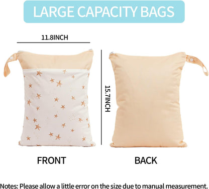 2pcs Wet Bags Waterproof Reusable Wet Dry Bag with Two Zippered Pockets Travel Beach Pool Daycare Yoga Gym Bag for Baby Cloth Diaper,Swimsuits,Wet Clothes (Turtles & Seagrass)