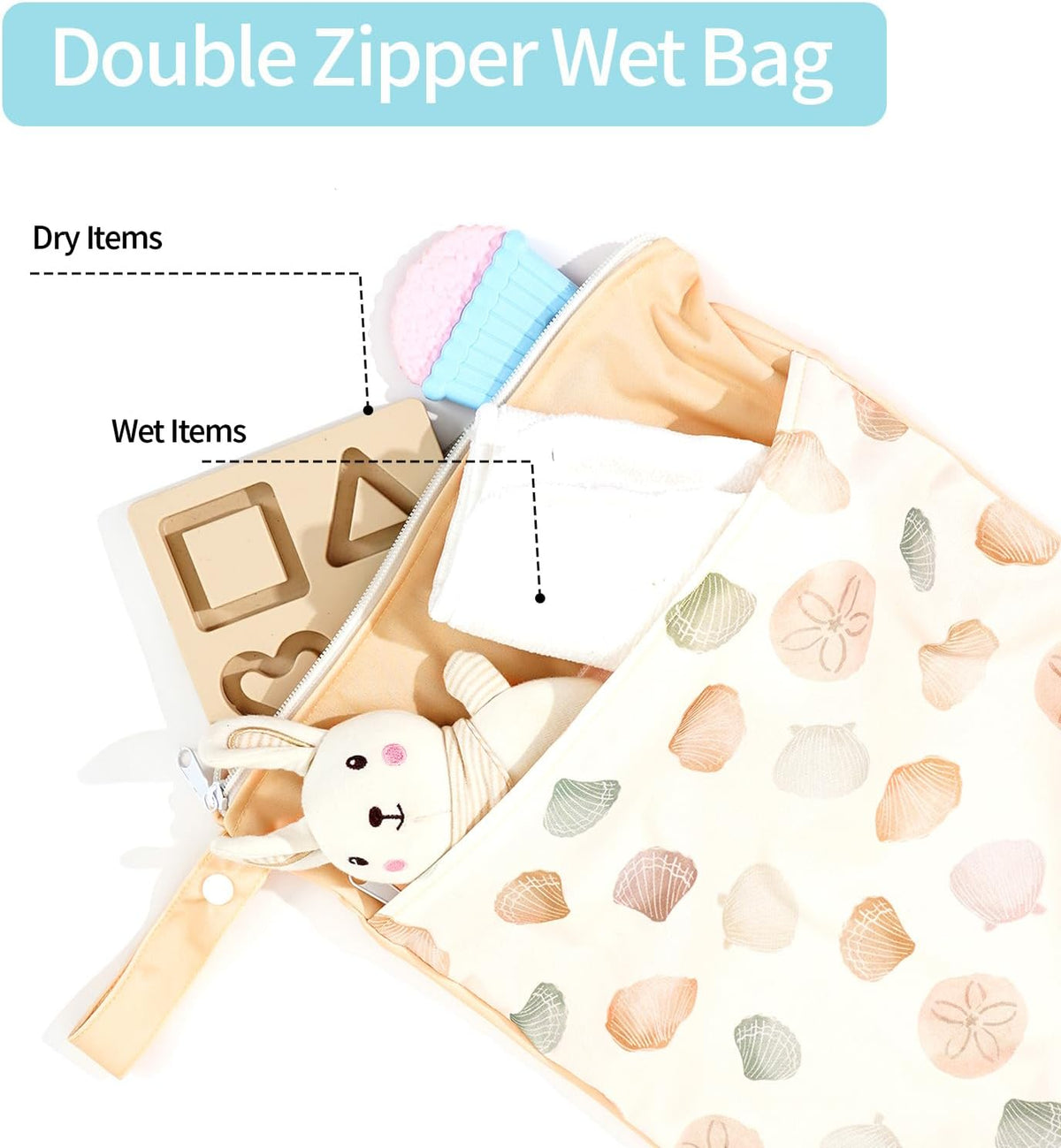 2pcs Wet Bags Waterproof Reusable Wet Dry Bag with Two Zippered Pockets Travel Beach Pool Daycare Yoga Gym Bag for Baby Cloth Diaper,Swimsuits,Wet Clothes (Turtles & Seagrass)