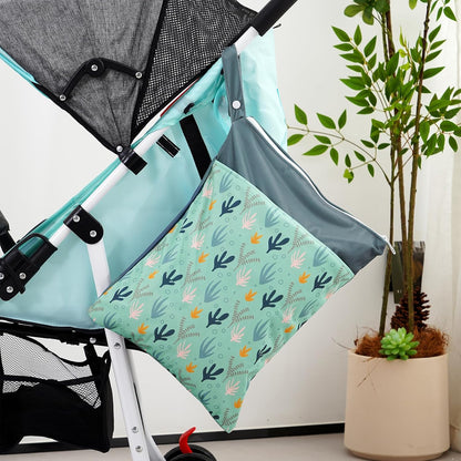 2pcs Wet Bags Waterproof Reusable Wet Dry Bag with Two Zippered Pockets Travel Beach Pool Daycare Yoga Gym Bag for Baby Cloth Diaper,Swimsuits,Wet Clothes (Turtles & Seagrass)