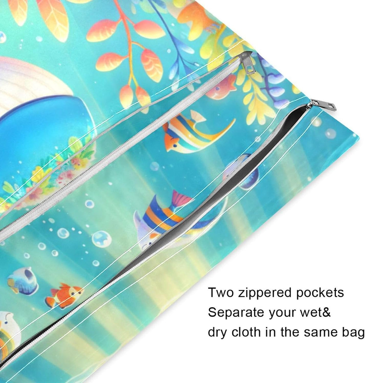 Cute Cartoon Whale Wet Dry Bags, Reusable Waterproof Wet Bags, 2Pcs Travel Beach Pool Bag with Zippered Pockets for Swimsuit, Cloth Diaper, Toiletries & Makeup